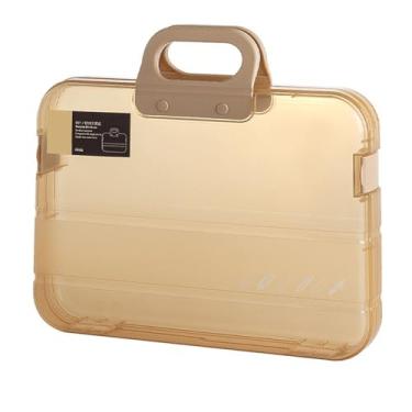 Imagem de Estojo transparente para documentos multiuso, grande capacidade, à prova de poeira, à prova d'água, arquivo A4, estojo de projeto portátil para escritório, escola, estojo de (Cáqui)