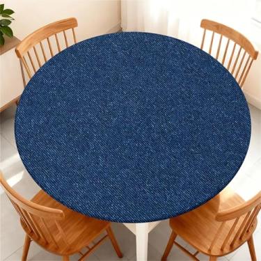 Imagem de Yesad Toalha de mesa redonda com borda elástica para mesa redonda de até 155 a 165 cm, capa de mesa impermeável para acampamento, interior, exterior, férias, verão, azul