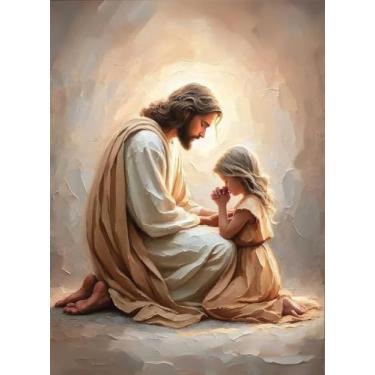 Imagem de BAWKENTON Kit de pintura por números para adultos e crianças, pintura cristã religiosa por números em tela, kit de pintura artística de número de Jesus por número, faça você mesmo, decoração de parede