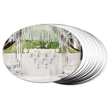 Imagem de Meyeyaia 12 bandejas redondas de espelho de 25 cm, espelhos redondos de acrílico, autoadesivos, espelhos acrílicos, para mesas, centros de mesa, festas, Natal, casamentos, decorações artesanais