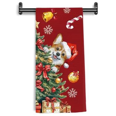 Imagem de WARDOS Toalhas de cozinha engraçadas para cães Corgi para árvore de Natal vermelha, presentes de cachorro Corgi, toalhas de mão decorativas para banheiro, cozinha, prato de Natal, toalha de chá, pano