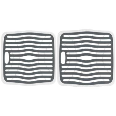 Imagem de U UAIREMSIC 2 protetores de pia de plástico para pia de cozinha 31,8 cm x 28,5 cm – Grade protetora sem BPA com pés elevados, acolchoamento de silicone antiderrapante, seguro para lava-louças, inodoro