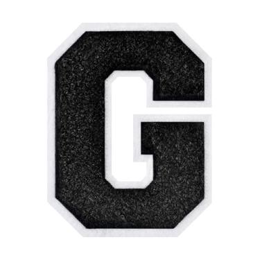 Imagem de 1 PÇ Patch de letra de chenille preto de 11,4 cm com borda branca – Remendos do alfabeto para roupas, jaquetas, mochilas, chapéus para decoração personalizada, nome personalizado e artesanato. (G)