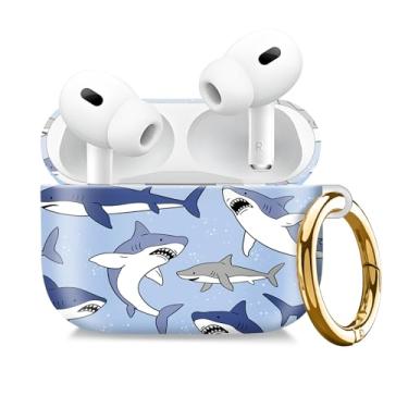 Imagem de Capa compatível com AirPod Pro 2ª/1ª geração com chaveiro dourado, capa protetora completa à prova de choque para fone de ouvido sem fio para Airpod Pro 2023/2022/2019 (Big Shark)