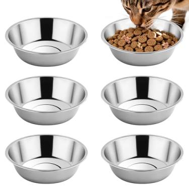Imagem de Tifanso 6 tigelas de aço inoxidável para gatos, tigela de alimentação de água para gatos de 14,2 cm, bandeja básica de alimentos para animais de estimação, pode ser lavada na lava-louças