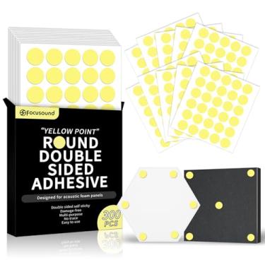 Imagem de Focusound Pacote com 300 pontos adesivos dupla face para painéis de espuma acústica, pontos de cola removíveis transparentes circulares para pendurar na parede