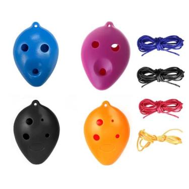 Imagem de TUOREN 4 peças Ocarina Instrumento Plástico 6 Furos Soprano C Key Ocarina, Instrumento de Música Fácil para Iniciantes, Cor: Preto Orang Azul Roxo