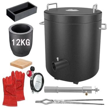 Imagem de AMCJJ Forno de derretimento de propano com dobradiça de 12 kg com alta capacidade, alumínio derretido, prata e ligas de cobre, forno de fundição fácil de usar para iniciantes e profissionais