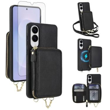 Imagem de Capa de telefone para Samsung Galaxy S25 Edge carteira com zíper capa de bolsa protetora de tela transversal alça de cordão 2 em 1 magnética destacável bloqueio RFID Flip S25Edge 25S S 25 25Edge