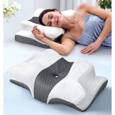 Imagem de Emircey Travesseiro Cervical Aprovado Pelo Sleep Doctor Para Dormir, Travesseiros Ergonômicos De Contorno Lateral Para Adultos, Travesseiro Ortopédico Refrescante Para Suporte De Alívio Da Dor, Trav