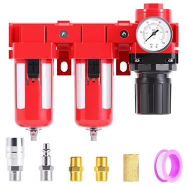 Imagem de TAILONZ PNEUMATIC 3/4 Polegada Npt 150Psi 3 Em 1 Filtro de Ar Regulador de Pressão Combo Piggyback, Filtro de Compressor de Ferramenta de Ar, Elemento de Filtro de 5 Microns (Drenagem Manual)