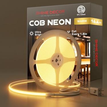 Imagem de Shine Decor Corda de luz LED COB AC 120 V, 800 lm ultra brilhante, IP65 impermeável resistente ao frio ETL Neon Strip, sem fita de iluminação para casa comercial 10 x 4,5 mm, 2800 K branco quente, 5 m