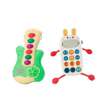 Imagem de Kit Chocalho E Mordedor Multissensorial Do Coelho E Guitarra Com 6 Mús