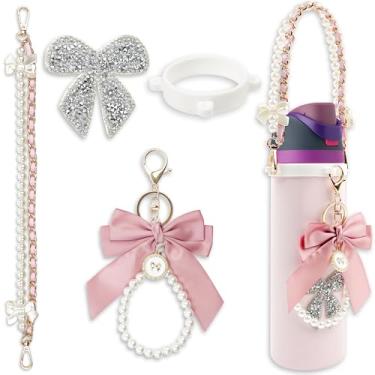 Imagem de Acessórios para garrafa de água 680.4 g 947.2 g 1,134.0 g, alça de alça e decorações de encantos de arco de borboleta, serve para garrafas infantis grátis e copo de café, também para acessórios
