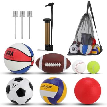 Imagem de Hoemwarm Conjunto de 6 bolas esportivas, tamanho oficial, basquete, futebol, playground, bola de vôlei, beisebol, tênis com equipamento esportivo, bolsa bomba para adolescentes e adultos
