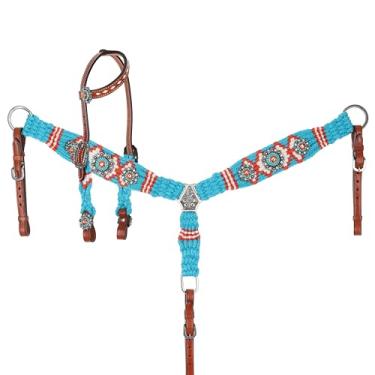 Imagem de Showman Citrus Sea Mohair Single Ear Headstall & Breast Collar Set - Tamanho Pônei