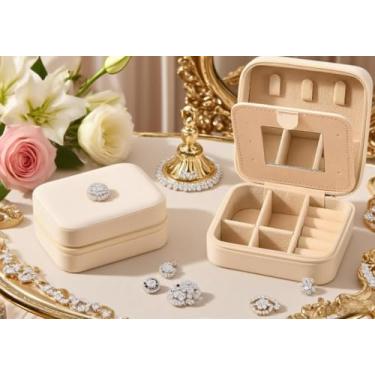 Imagem de Estojo de joias de viagem com um pequeno espelho, mini caixa organizadora de joias portátil, pequena caixa organizadora de viagem, essencial para viagem, presente de Natal para mulheres e meninas, 9 ×