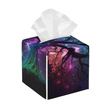 Imagem de Suporte quadrado de couro para caixa de lenços de papel, impermeável, colorido, árvore da vida, organizador de papel facial com cinto inferior, estojo de lenços para mesa, banheiro, escritório, mesa