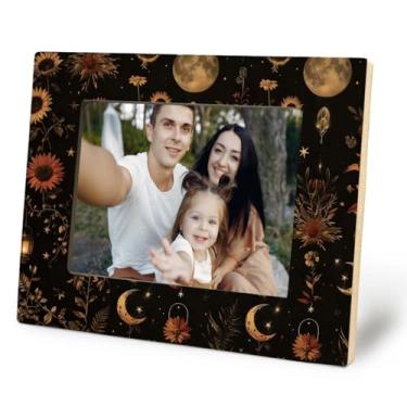 Imagem de Likjad Moldura de foto gótica bruxa, 12 x 18 cm, decoração de sala de academia escura, luna, celestial, floral, madeira, para decoração de casa, quarto, mesa, mesa, parede