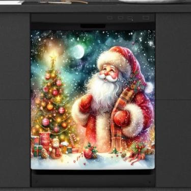 Imagem de Árvore de Natal Papai Noel arte máquina de lavar louça, capa magnética para decoração de lava-louças, capa magnética para porta de geladeira, decalque de geladeira para cozinha, eletrodomésticos
