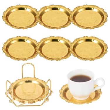 Imagem de Handship 6 bandejas de exibição douradas redondas para servir pratos de joias, suporte de frutas, doces, donuts, com suporte para porta-copos de armazenamento, porta-copos, prateleira para festas