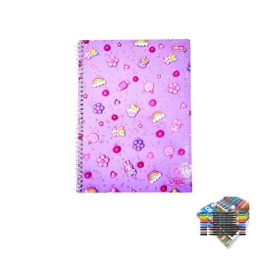 Imagem de Kit Caderno Universitário Vibe Feminino 10M 160F Tilibra + Caneta Trigel Metálica 1.0mm + Marcador Artístico Brush Dual Tip