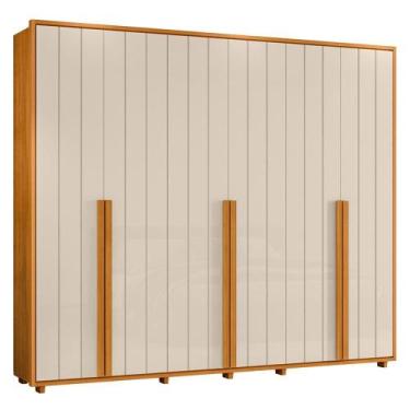 Imagem de Guarda Roupa Casal Volpi Ripado 6 Portas - Madetec, Cinamomo/Off White