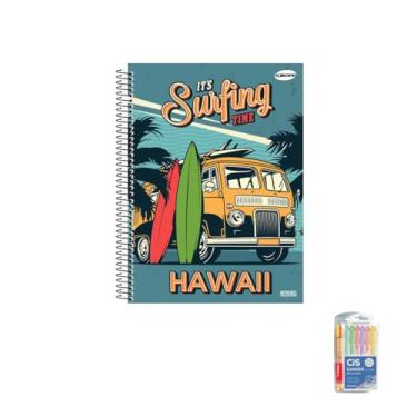 Imagem de Kit Caderno Masculino 1 Matéria Capa Dura com Caneta Point 88 e Marca Texto Lumini