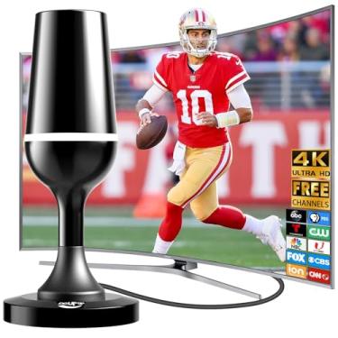 Imagem de Antena de TV digital para Smart TV interna, antena HDTV digital de recepção 360 para canais locais, suporta 1080p e 4K, base magnética forte (branco-preto)