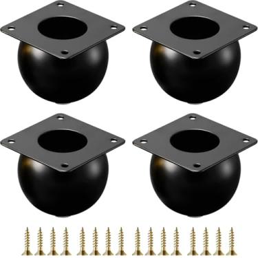 Imagem de Jaswass Pernas de móveis de metal redondas 3 polegadas sofá, armário, cama resistente pé moderno metal pernas preto móveis coque pés conjunto de 4 com base de borracha (preto)