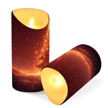 Imagem de Blueangle Pacote com 2 velas de árvore de Natal brilhantes sem chama com controle remoto e temporizador, velas LED cintilantes (7,6 cm x 15 cm) para decoração de casa, casamento, acampamento (183)