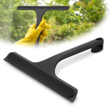 Imagem de Rodo de chuveiro 2 em 1, peça única de silicone com gancho embutido, design de dupla face com raspador e superfície de esfregão núcleo inoxidável, rodo de banheiro para portas de vidro, espelhos