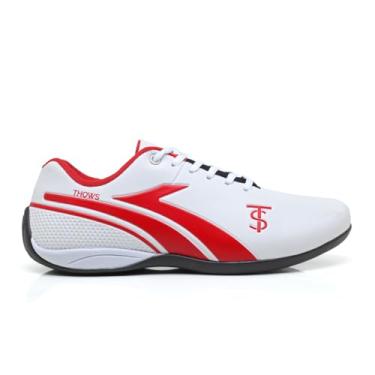 Imagem de THOWS Chuteira Masculina Futsal, Material Sintético e Têxtil, Acolchoada, Resistente, Casual Esportivo, Adulto (Branco Com Vermelho, BR, Adulto, Numérico, 39)