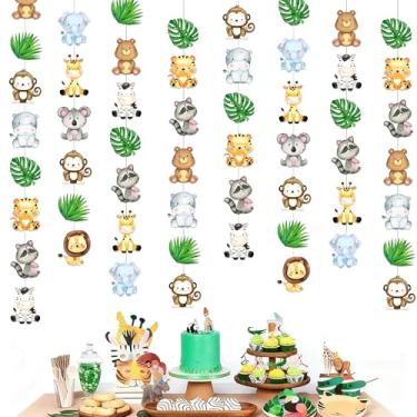 Imagem de 6 peças de guirlandas com tema de animais safári, decorações de chá de bebê, decorações para pendurar na selva para aniversário, zoológico, animais, suprimentos para chá de bebê