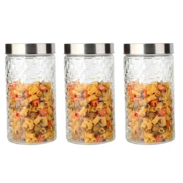 Imagem de Conjunto 3 Potes Vidro Rattan Tampa Inox 1700ml Class Home