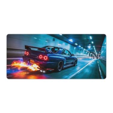Imagem de HouLaiZhe JDM R32 Car Spewing Flames at High Speed Gaming Mouse Pads JDM Car Desk Pads Grandes Mousepads para teclado de mesa, computador Mat40 x 90 cm