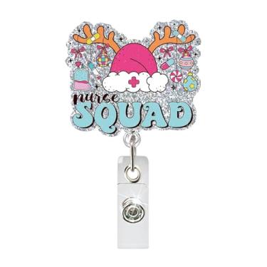 Imagem de Carretel retrátil de crachá de Natal com glíter, chifres de rena, chapéu de enfermeira, decorações médicas, crachá, crachá, amigo fofo para enfermeiras, equipe médica, férias, trabalho