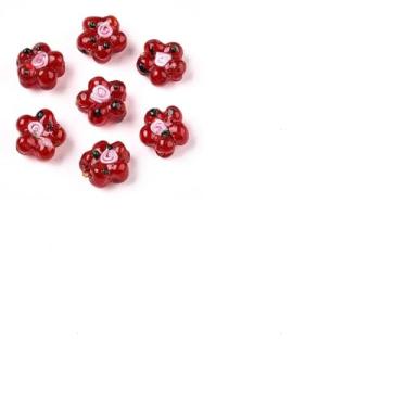 Imagem de 10 peças de contas de flores feitas à mão para fazer joias, contas espaçadoras soltas de vidro irregular floral para pulseiras, colar, brincos, artesanato, tijolos de fogo