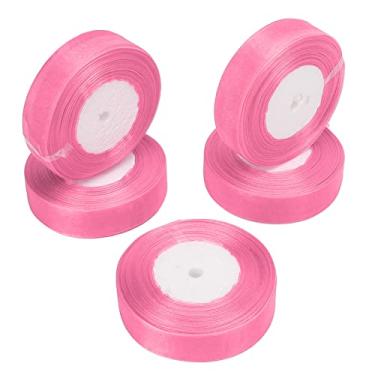 Imagem de Fita com glitter para presente, cetim com glitter metálico, 5 rolos, 245 jardas, fita decorativa de fibra de poliéster total para embrulho de presente, decorações de festa de (Rósea)