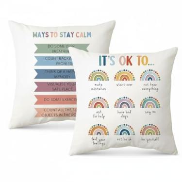 Imagem de Hopomoon Capa de almofada com tema de saúde mental 45,7 x 45,7 cm, conjunto de 2, capas de almofada de canto calmantes para sofá-cama, carro e ar livre, sala de consultoria de escritório de terapia