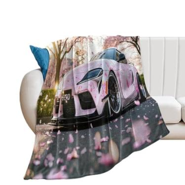 Imagem de HouLaiZhe Cobertor super macio flanela flores de cerejeira carro rosa JDM cobertores refrescantes leves para sofá-cama cadeira sofá carro viagem ao ar livre leve quente 76 cm x 127 cm