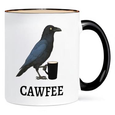 Imagem de ONRRI Caneca de cerâmica de 325 ml com interior preto e alça, design CAWFEE, seguro para micro-ondas