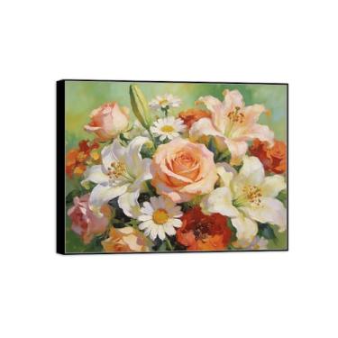 Imagem de Pintura de arte de parede de flores - imagem de decoração vintage - buquê de flores 4 - impressões em tela de moldura preta para sala de estar 50 x 65 cm 20 x 26 pol