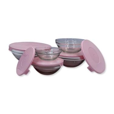 Imagem de Conjunto 5 Potes de Vidro Herméticos com Tampa Rosa