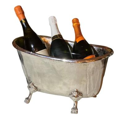 Imagem de Balde de gelo Le Bain para champanhe e vinho, pé de garra em forma de banheira, várias garrafas - grande capacidade, níquel de alumínio prateado, 41 cm de comprimento, feito à mão