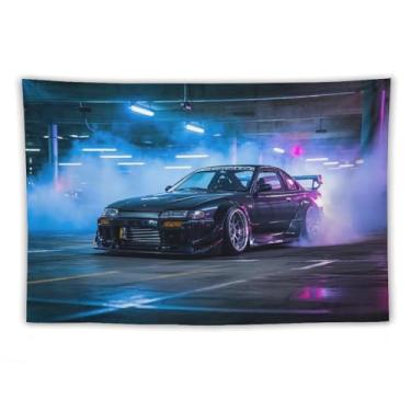 Imagem de HouLaiZhe JDM Tapeçaria de carro Jdm Carro S15 Drift Carro Esporte Fumaça Pendurar na Parede Quarto Decoração de Casa Tapeçarias Estética Piquenique Decoração de Parede Arte de Parede para Dormitório