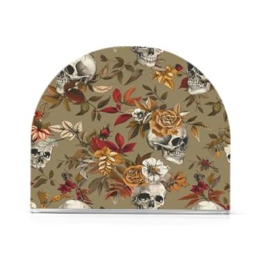 Imagem de Qilmy Suporte de guardanapo de rosas e caveiras de Halloween para mesas, porta-guardanapos de Halloween para cozinha, porta-guardanapos de mesa, porta-guardanapos de coquetel, porta-guardanapos de