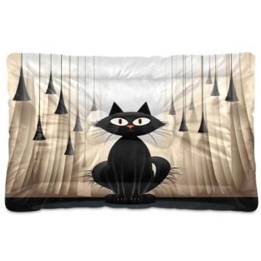 Imagem de Wassud Cama de cachorro para gatos pretos fofos, camas grandes para cães ao ar livre, tapete lavável para animais de estimação, cama de gato para dormir, viagens 91 x 61 cm