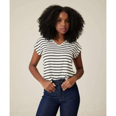 Imagem de Blusa Feminina Listrada Manga Curta Marisa-20040, Off white, M