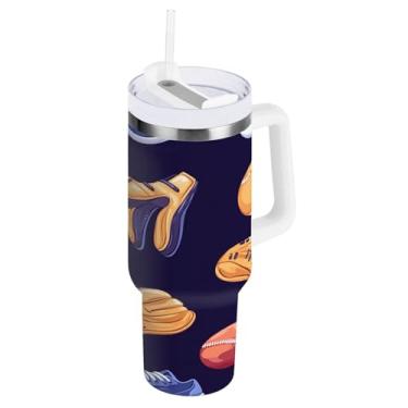 Imagem de Qilmy Copo esportivo de 850 g com tampa e canudo, copo térmico de aço inoxidável durável à prova de vazamento com alça, garrafas de água à prova de derramamento para viagens1029